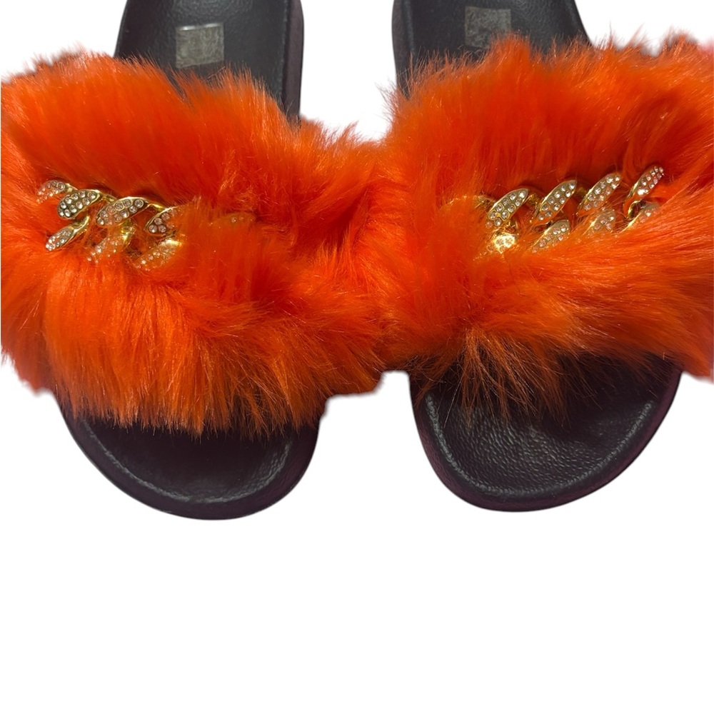 Orange Furry Women's Slides